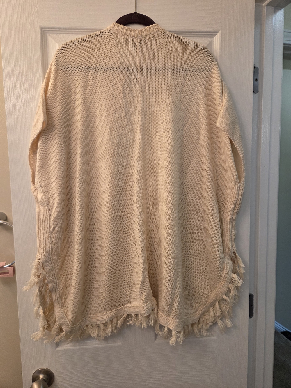 J. Crew Haven Linen Cream Beach Sweater Fringe Poncho Cardigan NWT S/M - Picture 6 of 8